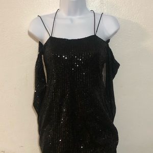 Black sequence short off the shoulder dress